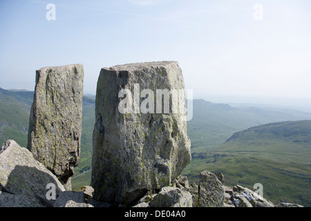 The Adam and Eve stones on the top of Tryfan,  Snowdonia Wales. Stock Photo