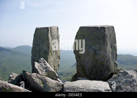 The Adam and Eve stones on the top of Tryfan,  Snowdonia Wales. Stock Photo