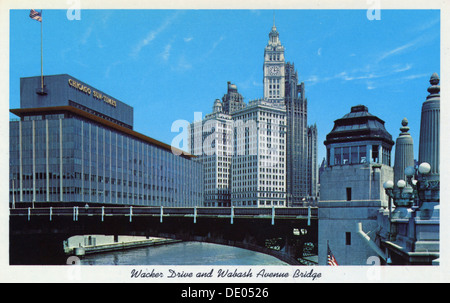 Wacker Drive and the Wabash Avenue Bridge, Chicago, Illinois, USA, 1958. Artist: Unknown Stock Photo