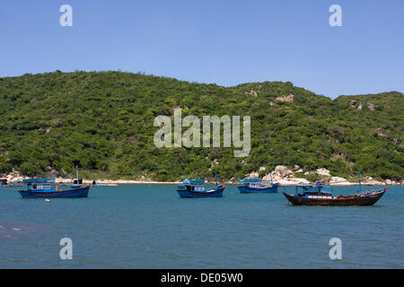Coastal landscape with fishing boats near Vinh Hy, Vietnam, Asia Stock Photo