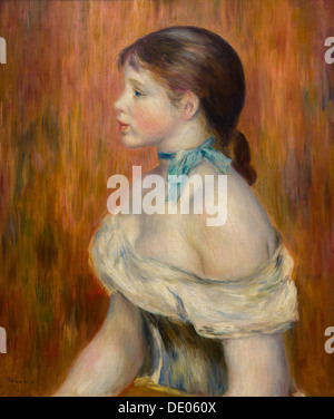 19th century  -  Young Girl with Blue Ribbon, 1888 - Pierre-Auguste Renoir Philippe Sauvan-Magnet / Active Museum oil on canvas Stock Photo