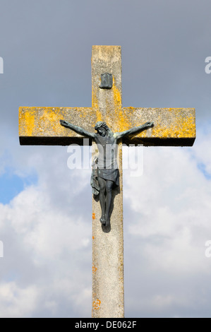 Field cross with a figure of Christ, Swabian Alb, Baden-Wuerttemberg Stock Photo