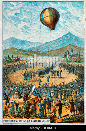 First hot air balloon flight, Montgolfier balloon demonstrated in 1783 ...