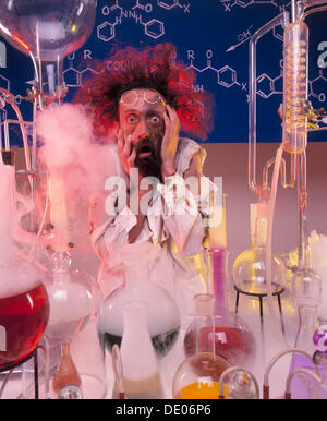 Chemical laboratory, professor looking stunned after an experiment Stock Photo