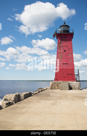 Manistique East Breakwater lighthouse, Manistique, Michigan. Stock Photo