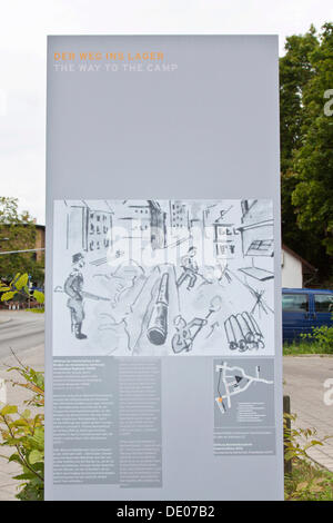The 'road to the camp', plaque in Oranienburg showing the 1.8km route to the Sachsenhausen concentration camp, Oranienburg Stock Photo