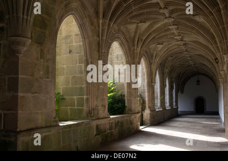Cloister of San Julián de Samos, founded in the sixth century, belongs to the order of the Benedictines Stock Photo