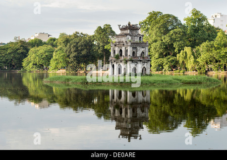 The view of Ngoc Son temple in Hoan Kiem lake, Hanoi, Vietnam Stock Photo