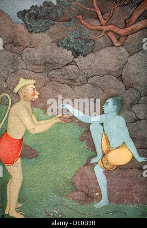 Rama sending his signet-ring to Sita, 1913.  Artist: K Venkatappa Stock Photo