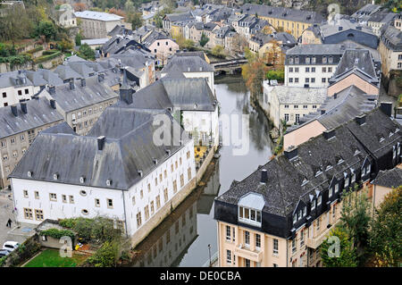 View of Grund district, Alzette valley, Alzette river, Luxembourg, Europe, PublicGround Stock Photo