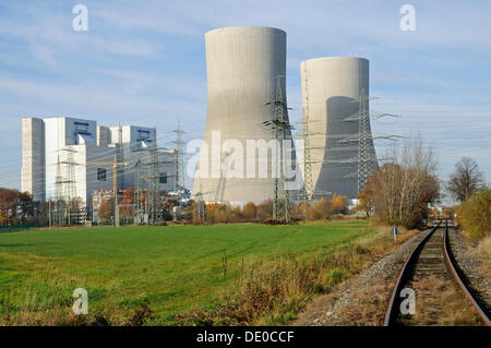 Railway tracks, RWE coal-fired power plant, Uentrop, Hamm, North Rhine-Westphalia, PublicGround Stock Photo