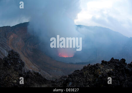 Boiling lava lake in the crater of Mount Nyiragongo volcano Stock Photo