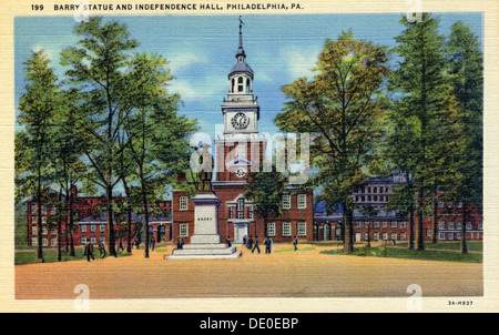 Barry Statue and Independence Hall, Philadelphia, Pennsylvania, USA, 1933. Artist: Unknown Stock Photo