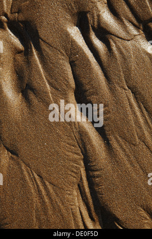 A detail in the pattern in the sands of Woolacombe beach, Woolacombe, near Ilfracombe, in north Devon, Great Britain. Stock Photo