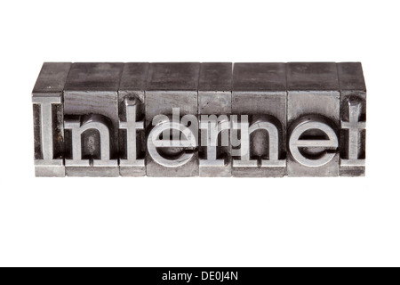 Old lead letters forming the word Internet Stock Photo