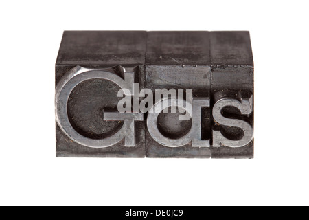 Old lead letters forming the word "Gas" Stock Photo