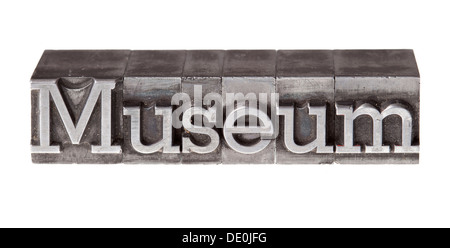 Old lead letters forming the word "Museum" Stock Photo