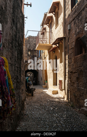 Narrow alley in old town of Rhodes Stock Photo