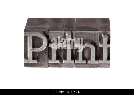 Old lead letters forming the word "Print" Stock Photo