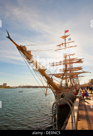 Dutch Tall Ships docked wharf Port River old sailing boats yachts historical replica replicas Port Adelaide South Australia Stock Photo