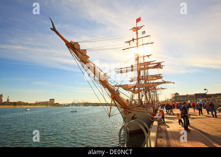 Dutch Tall Ships docked wharf Port River old sailing boats yachts historical replica replicas Port Adelaide South Australia Stock Photo