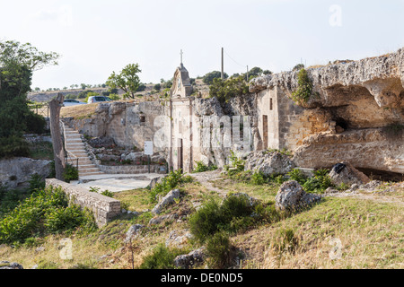 The early Christian Chiesa Rupestre Madonna della Vergini rock church in Matera, Basilicata, southern Italy, European City of Culture 2019 Stock Photo