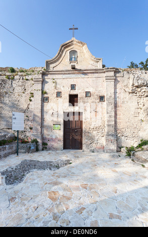 The early Christian Chiesa Rupestre Madonna della Vergini rock church in Matera, Basilicata, southern Italy, European City of Culture 2019 Stock Photo