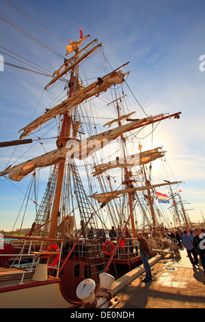 Dutch Tall Ships docked wharf Port River old sailing boats yachts historical replica replicas Port Adelaide South Australia Stock Photo