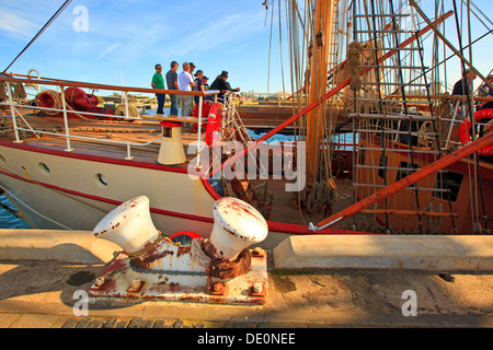 Dutch Tall Ships docked wharf Port River old sailing boats yachts historical replica replicas Port Adelaide South Australia Stock Photo