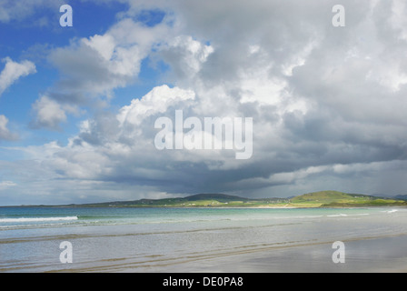 Light patterns on flat sandy beach with clouds, Fanad Beach, County Donegal, Ireland, Europe Stock Photo