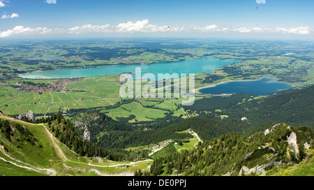 View from Tegelberg Mountain towards Lake Forggensee and Lake Bannwaldsee in Allgaeu, Bavaria, PublicGround Stock Photo