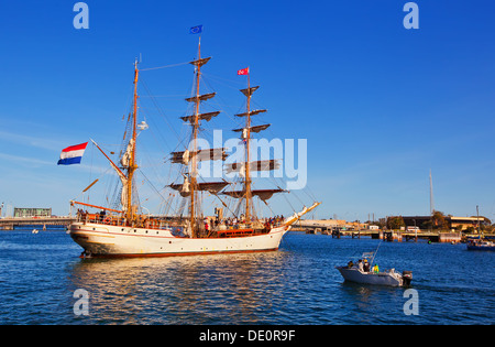 Dutch Tall Ships docked wharf Port River old sailing boat Europa historical replica replicas Port Adelaide South Australia Stock Photo