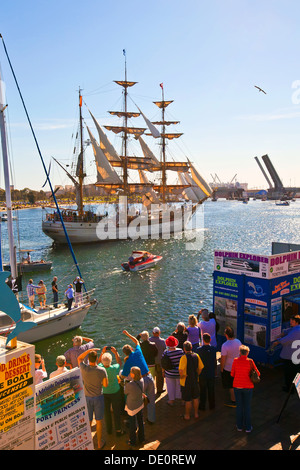 Dutch Tall Ships docked Port River old sailing boats yachts historical replica replicas Port Adelaide South Australia Stock Photo