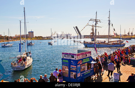 Dutch Tall Ships docked Port River old sailing boats yachts historical replica replicas Port Adelaide South Australia Stock Photo