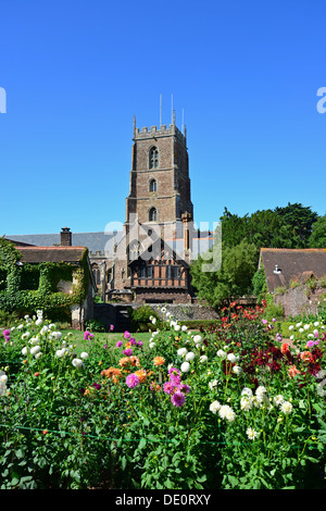 St George's Church from Dream Gardens, Castle Hill, Dunster, Somerset, England, United Kingdom Stock Photo