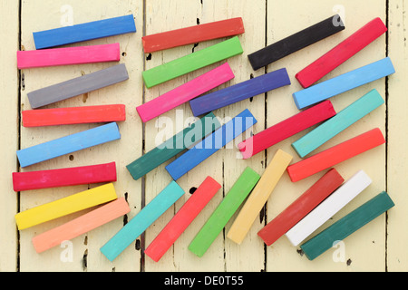 colorful crayons on wooden background Stock Photo