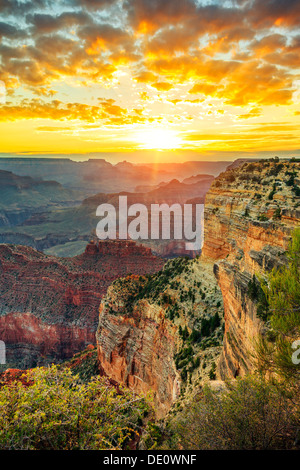 Vertical view of Grand Canyon at sunrise Stock Photo