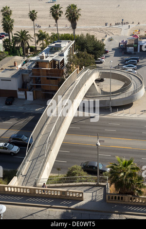 Spiral Pedestrian Ramp Crossing Street Traffic In Wintertime Stock 