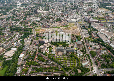 Aerial view, Berliner Platz square, under construction, green town centre, Essen, University Quarter Stock Photo