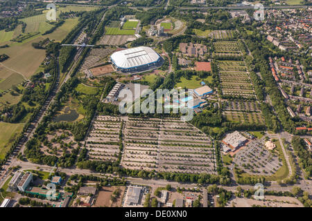 Aerial view, Bergerfeld, Arena auf Schalke stadium or Veltins-Arena stadium, a comprehensive school and the technical emergency Stock Photo