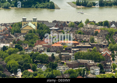 Aerial view, Rhine with town centre, old town with Catholic Church, Rees, Lower Rhine region, North Rhine-Westphalia Stock Photo