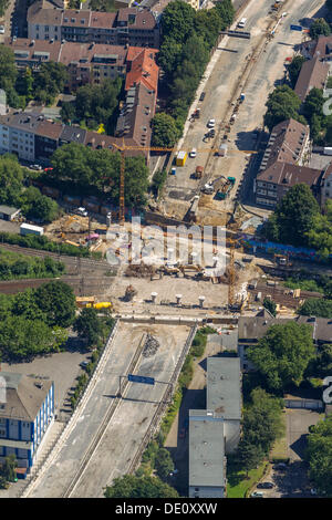Aerial view, construction site of the A40 motorway, inner city, Essen, Ruhr area, North Rhine-Westphalia Stock Photo