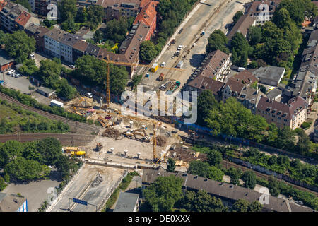Aerial view, construction site of the A40 motorway, inner city, Essen, Ruhr area, North Rhine-Westphalia Stock Photo