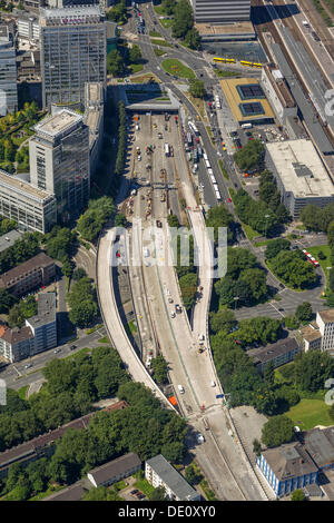Aerial view, construction site of the A40 motorway, inner city, full closure, Essen, Ruhr area, North Rhine-Westphalia Stock Photo