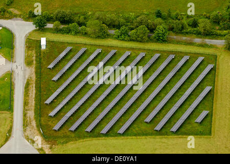 Aerial view, solar panels on a field, Winterberg, Sauerland region, North Rhine-Westphalia Stock Photo