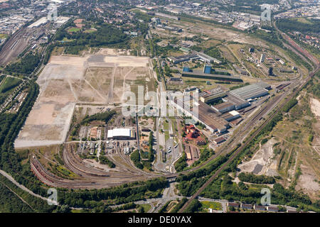 Aerial view, industrial wasteland, ThyssenKrupp Logistik, Hoesch-area, Dortmund, Ruhr area, North Rhine-Westphalia Stock Photo