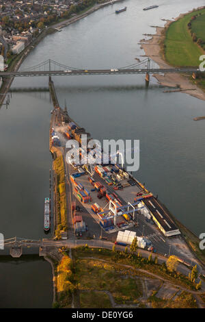 Aerial view, Krefeld harbour, forwarding agent buildings, Am Hafenkopf, Krefeld, Rhineland region, Duesseldorf Stock Photo