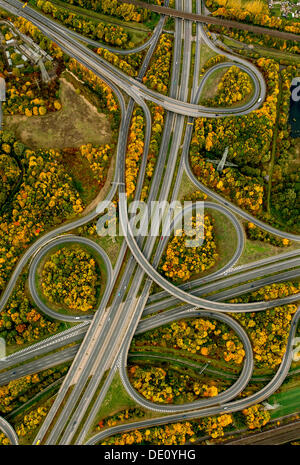 Aerial view, Springorumknoten junction of the freeway and Bundesstraße 236N highway, autumn, Dortmund, Ruhr region Stock Photo