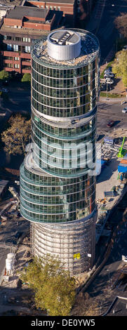 Aerial view of the Exzenterhaus building, an office tower built on an old bunker, Universitaetsstrasse street, Bochum, Ruhr area Stock Photo