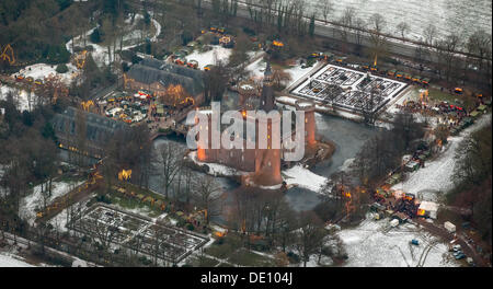 Aerial view, Moyland, Christmas market, Bedburg-Hau, Lower Rhine, North Rhine-Westphalia Stock Photo